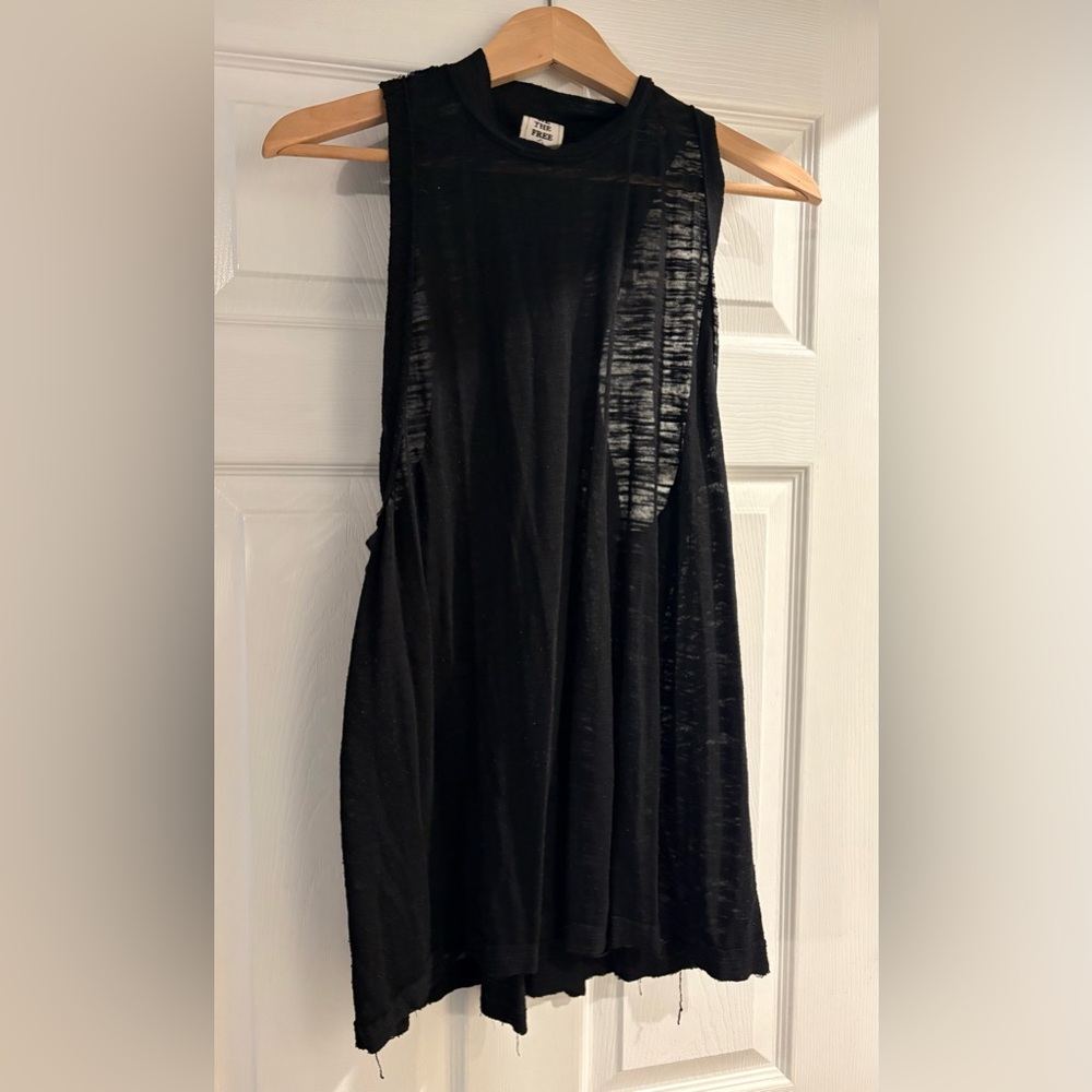 We The Free Distressed Black Muscle Tee